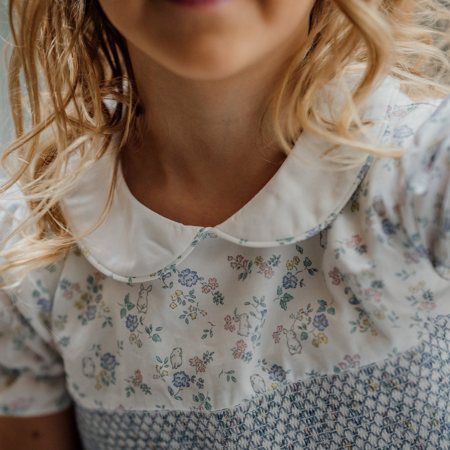 Girl White Bunnies Hand Smocked Dress