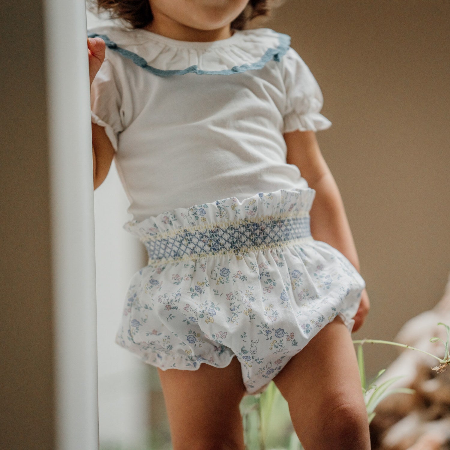 Baby White Bunnies Hand Smocked Bloomers