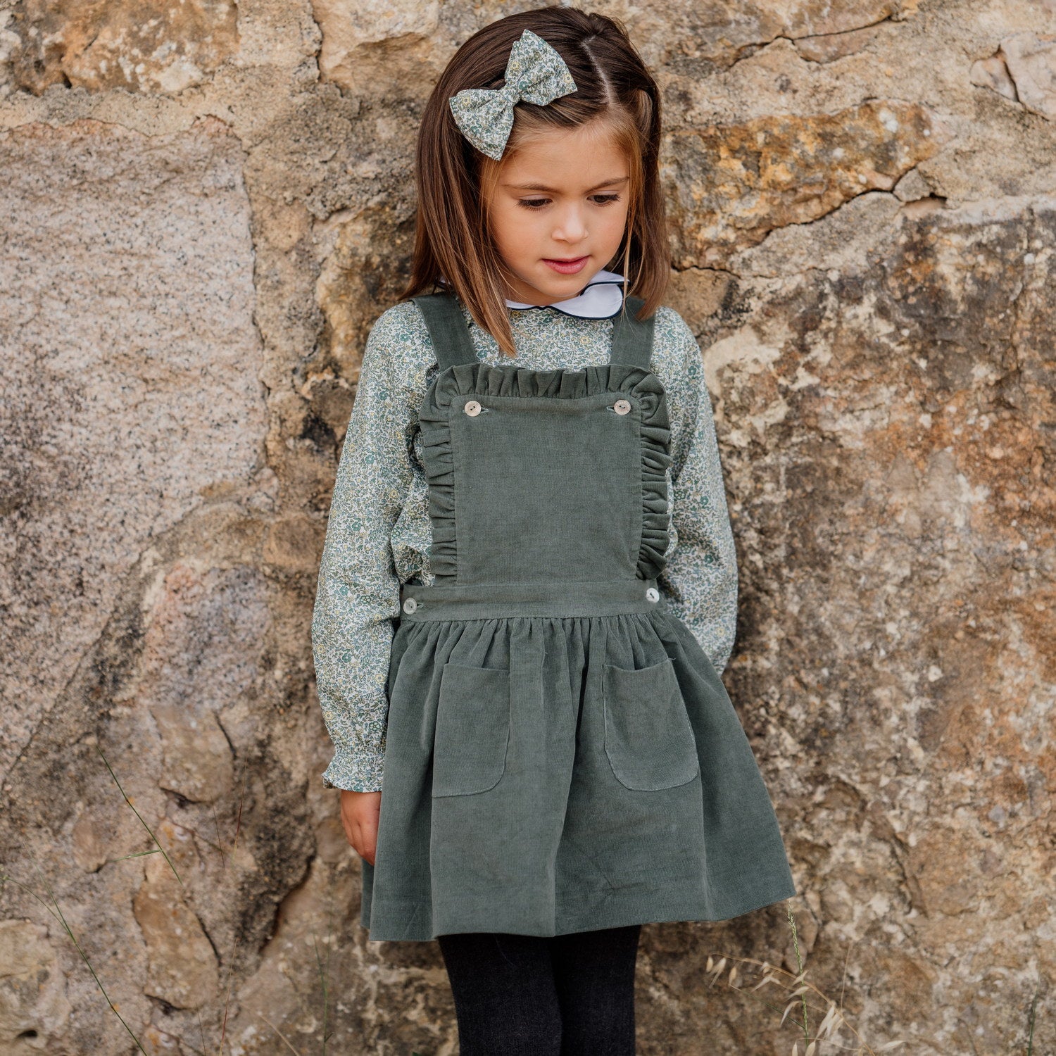 Girl Sage Fields Cord Pinafore Skirt