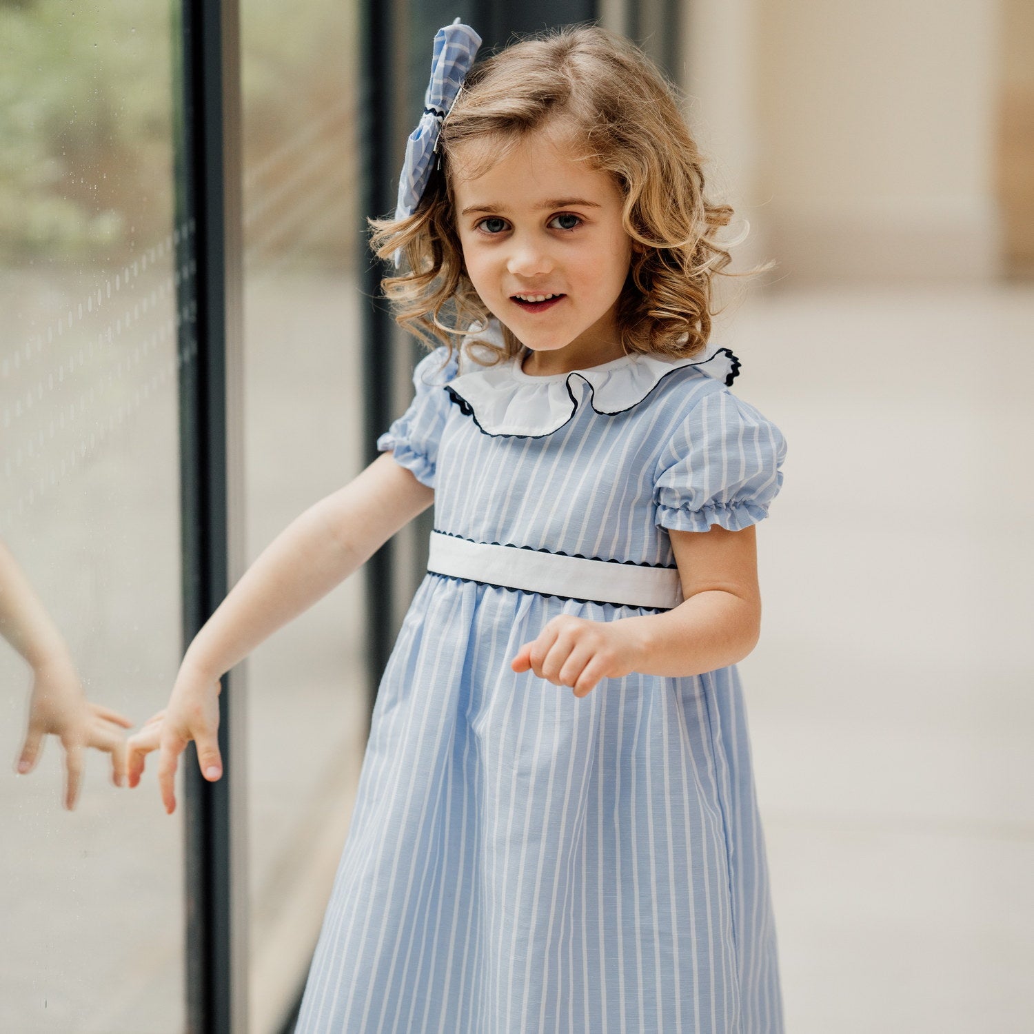 Girl Light Blue & White Stripe Linen Dress