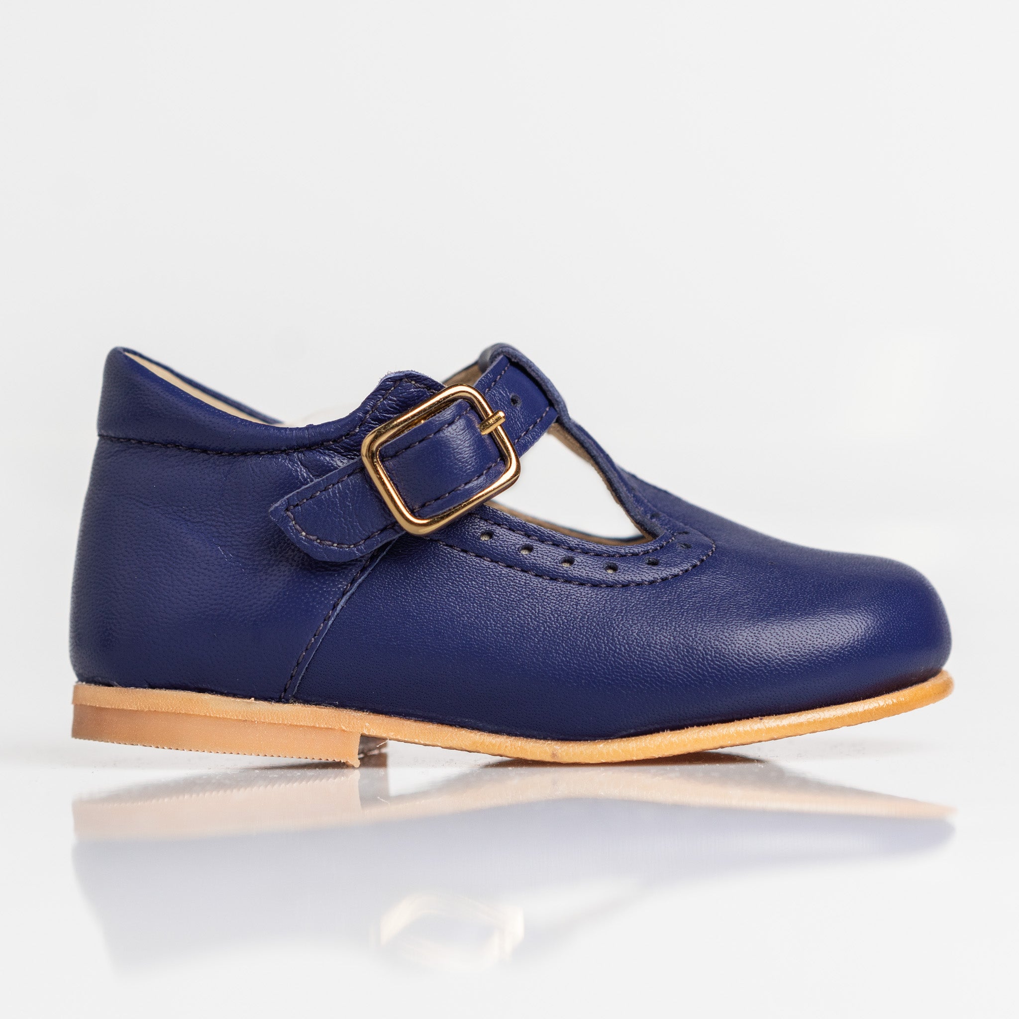 Classic Navy Leather T-Bar Shoes
