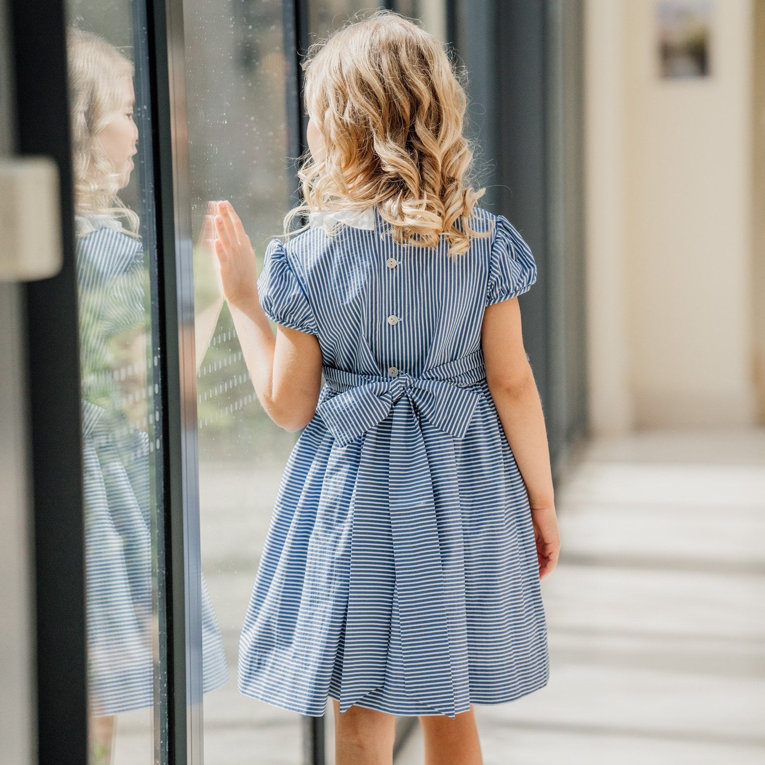 Girl Blue Stripes Hand Smocked Dress
