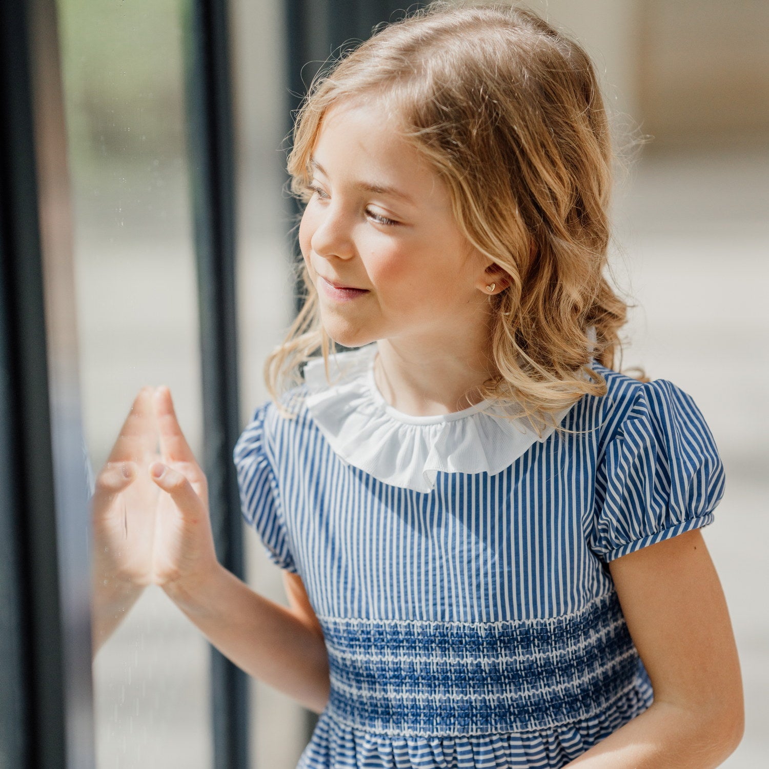 Girl Blue Stripes Hand Smocked Dress