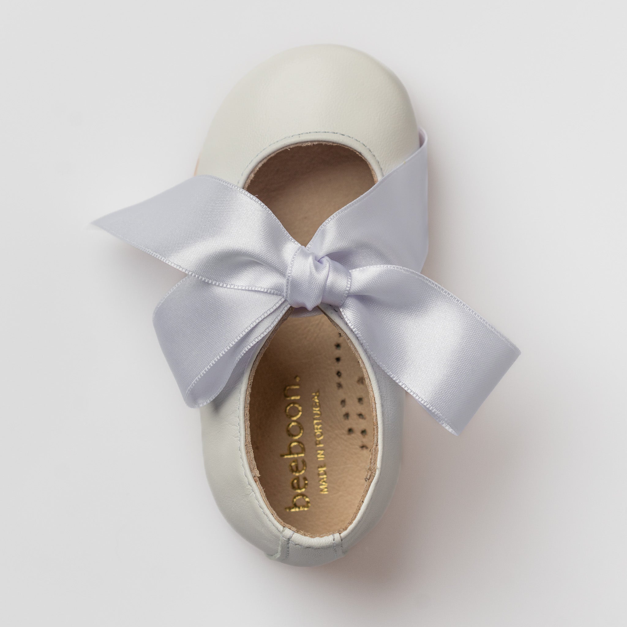 Girl White Leather Mary Jane Shoes with Satin Bow