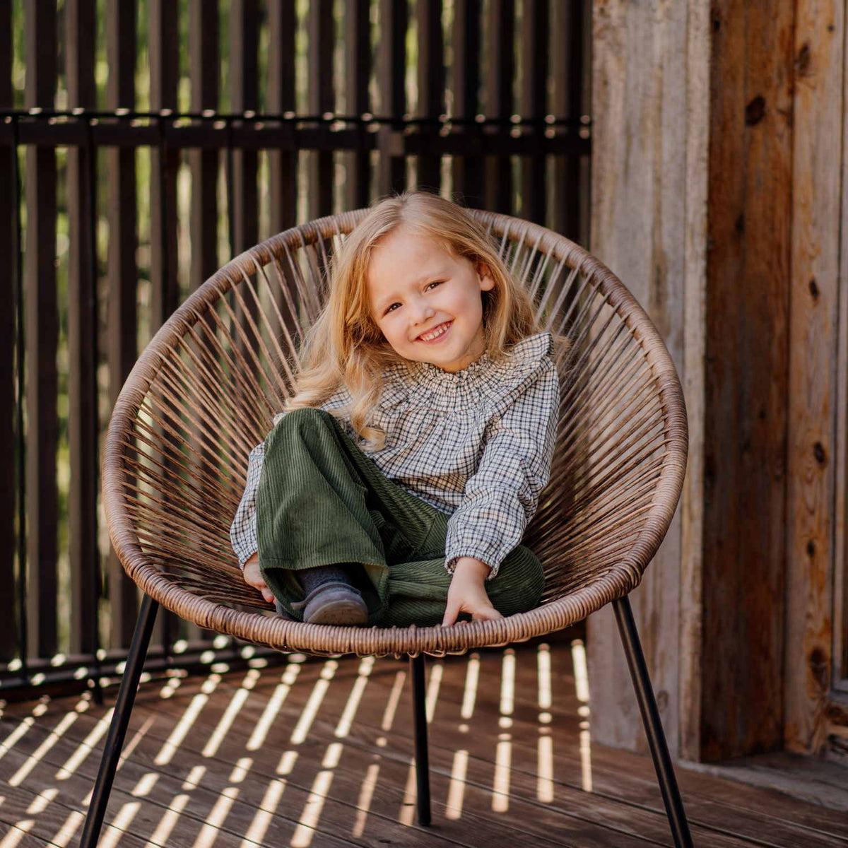 Girl Green Check Smocked Blouse