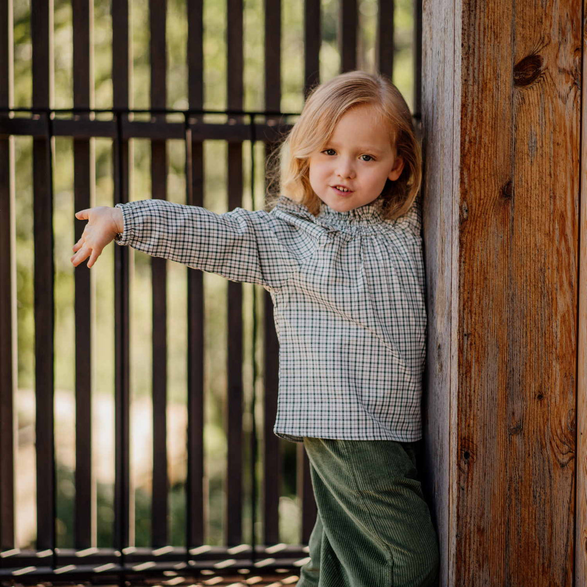 Girl Green Check Smocked Blouse