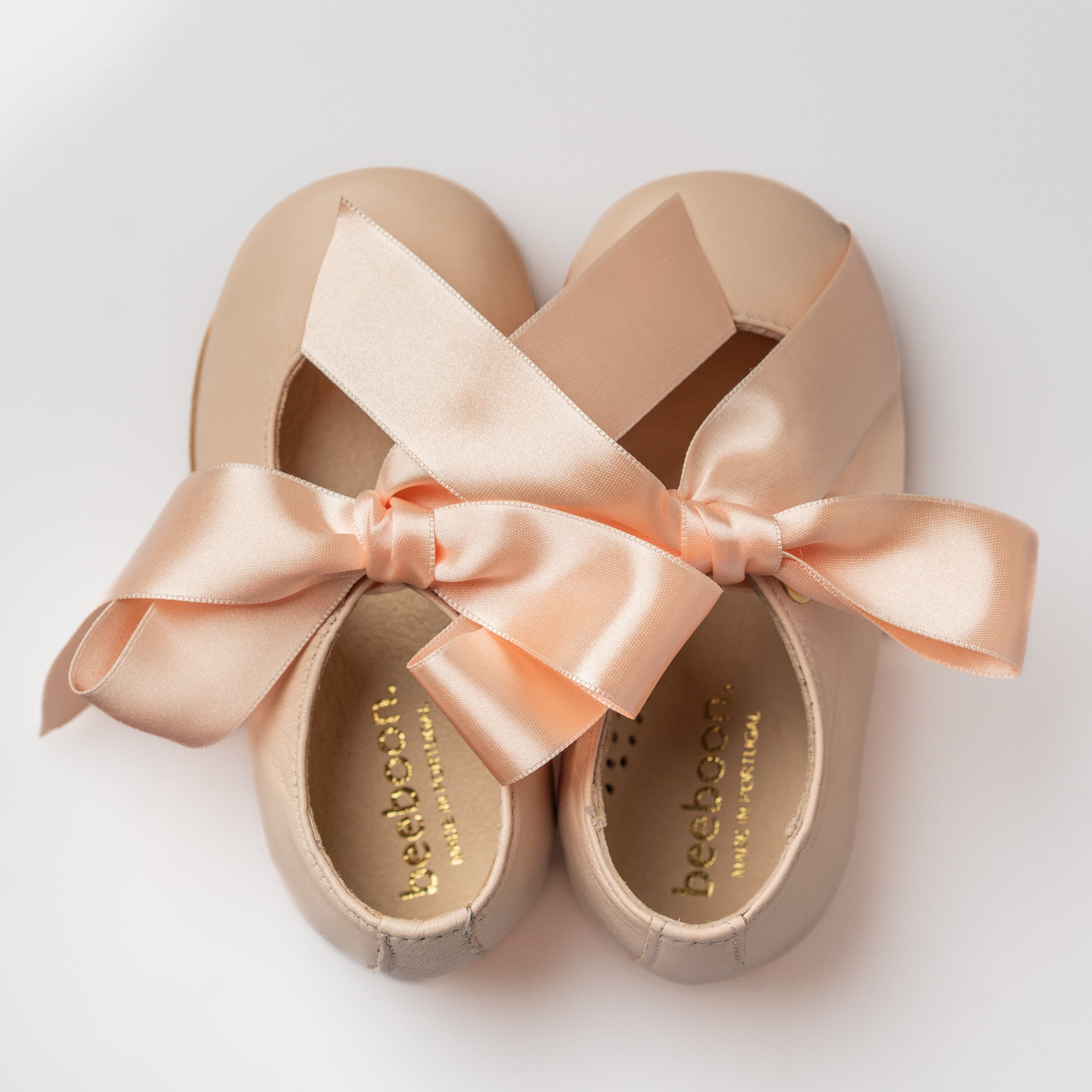 Girl Blush Pink Leather Mary Jane Shoes with Satin Bow