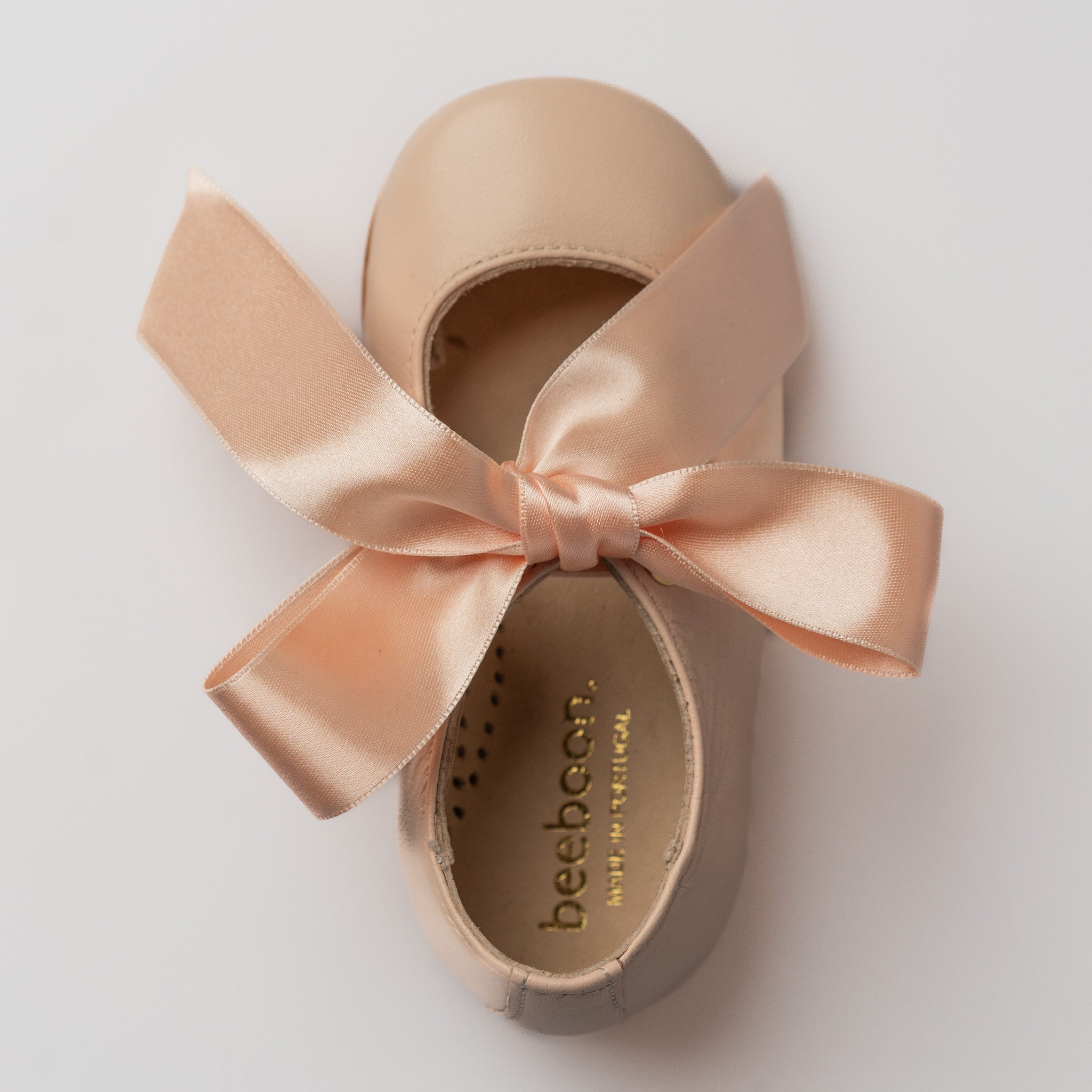 Girl Blush Pink Leather Mary Jane Shoes with Satin Bow