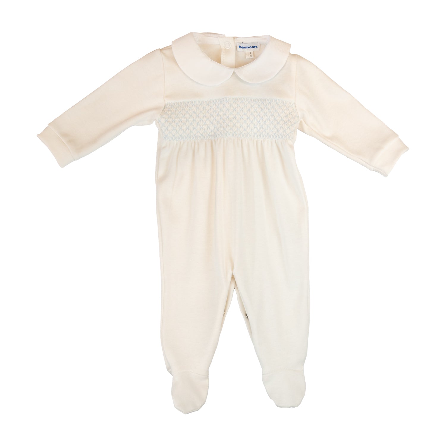 Baby Blue Hand Smocked White All-in-one