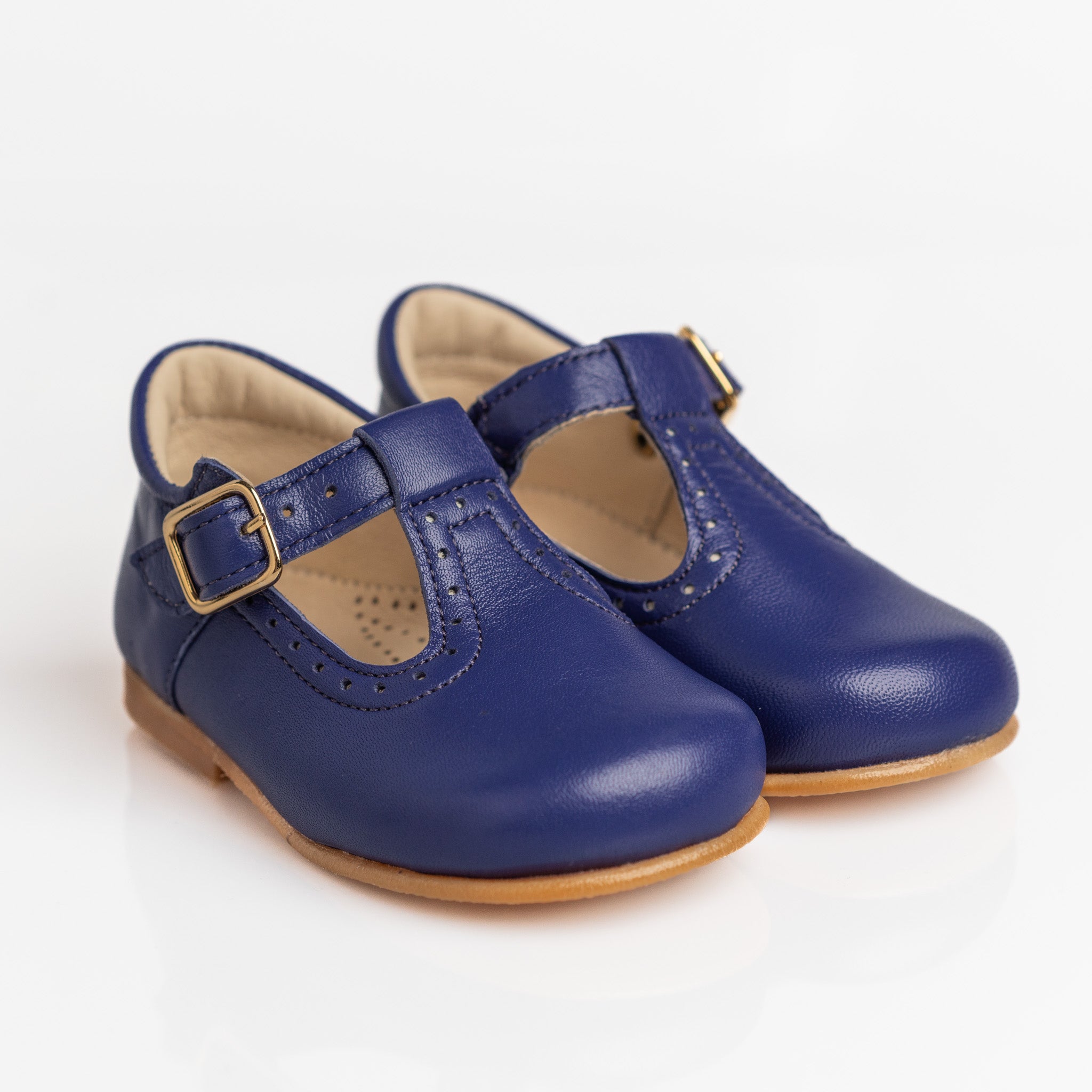 Classic Navy Leather T-Bar Shoes