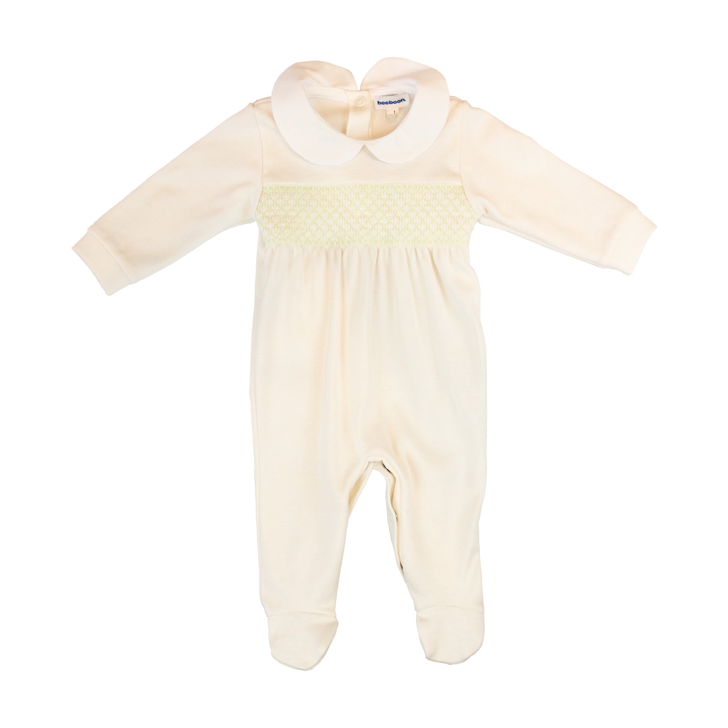 Baby Green Hand Smocked White All-in-one