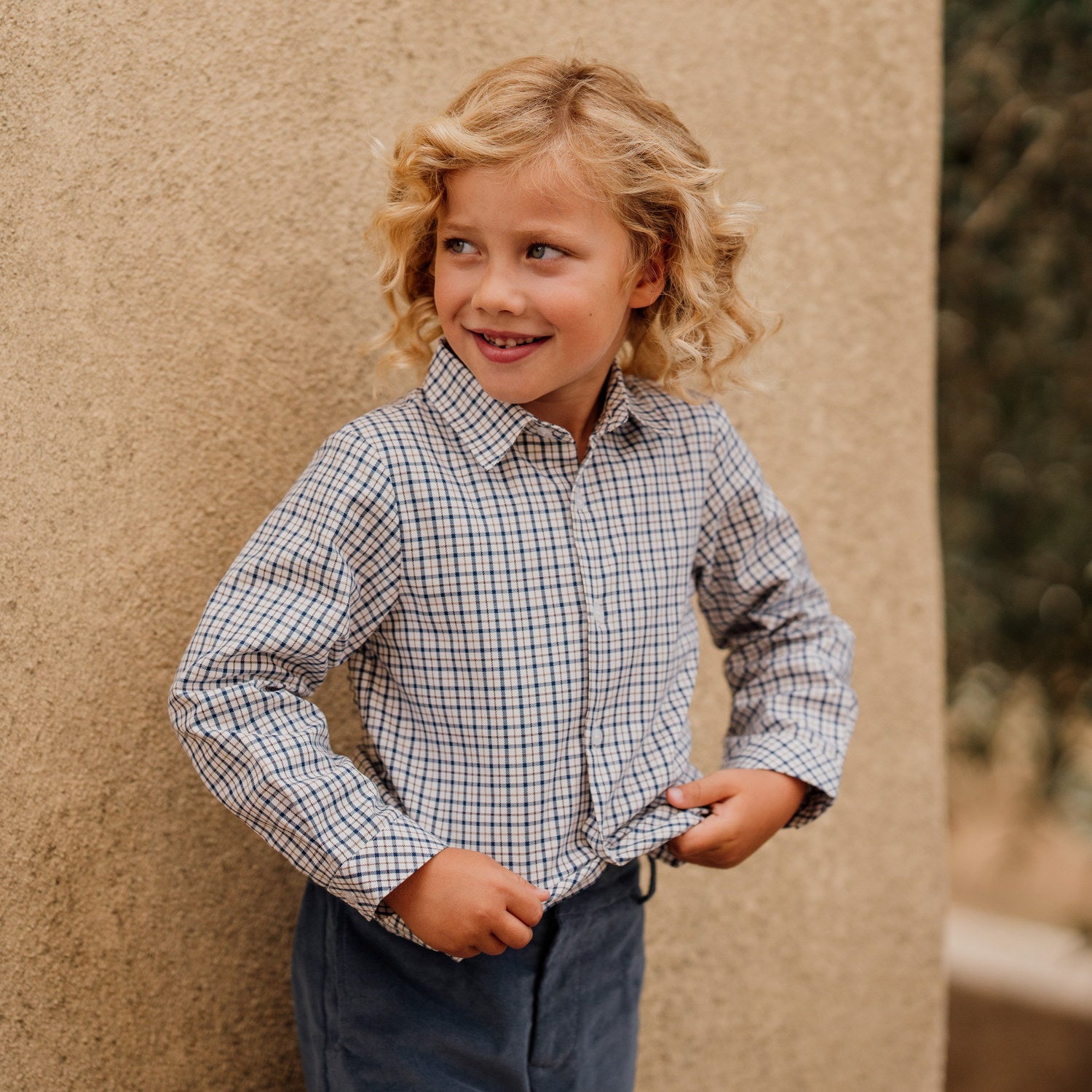 Boy Navy Check Shirt