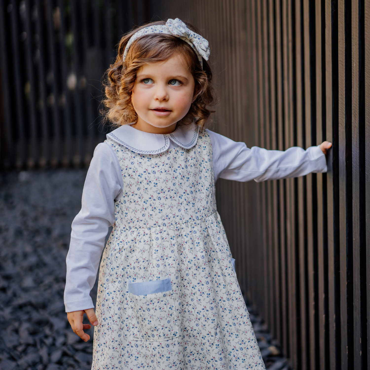 Girl Blue Floral Pinafore Dress