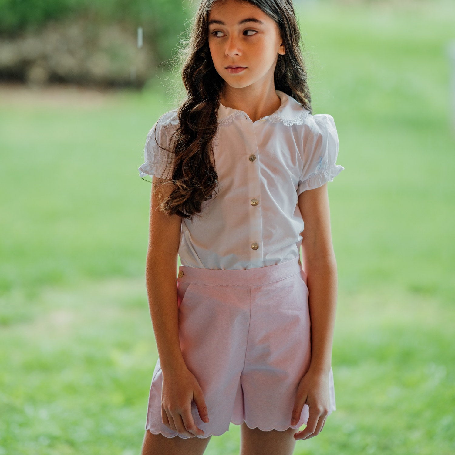 Girl Light Pink Oxford Shorts