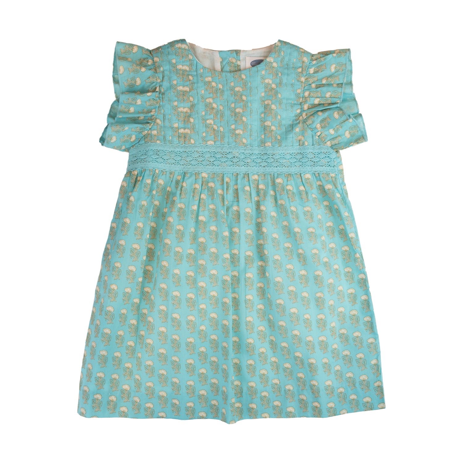 Girl Turquoise Flowers Dress with Lace