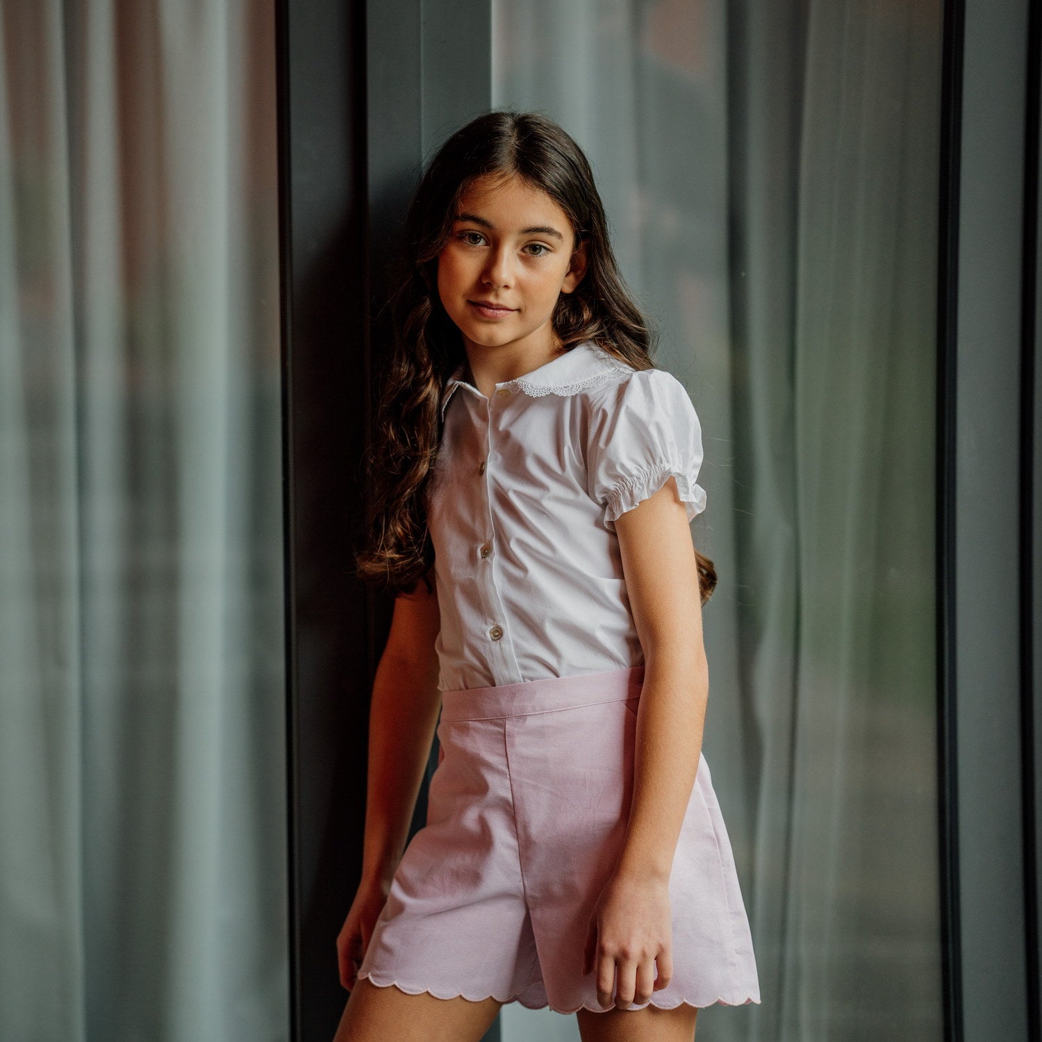 Girl Light Pink Oxford Shorts