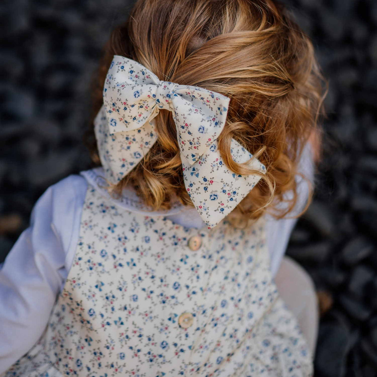 Girl Blue Floral Large Bow Clip
