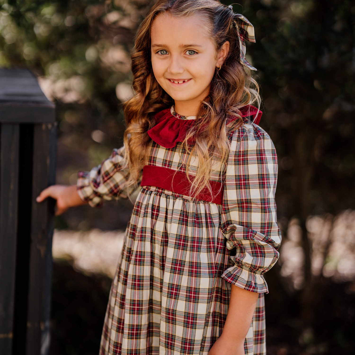 Girl Burgundy & Cream Tartan Dress