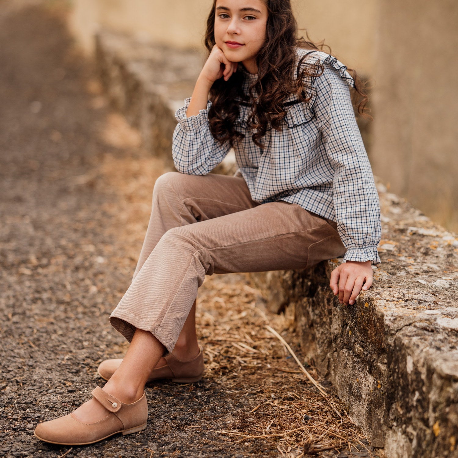 Girl Beige Corduroy Flare Trousers