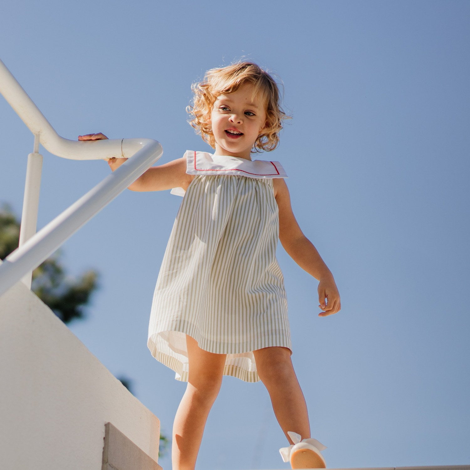 Girl Olive Bay Stripe Sailor Dress