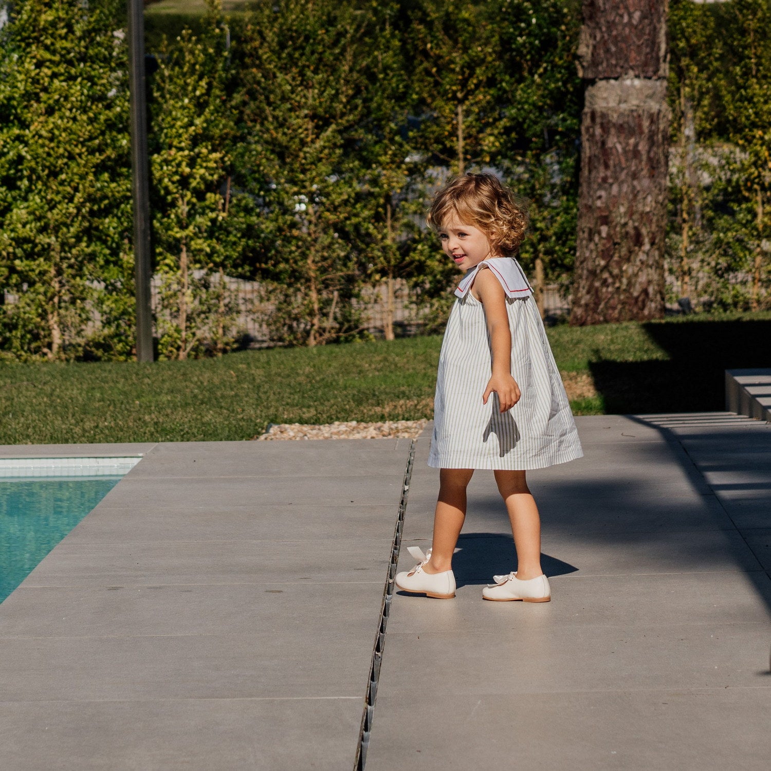 Girl Olive Bay Stripe Sailor Dress