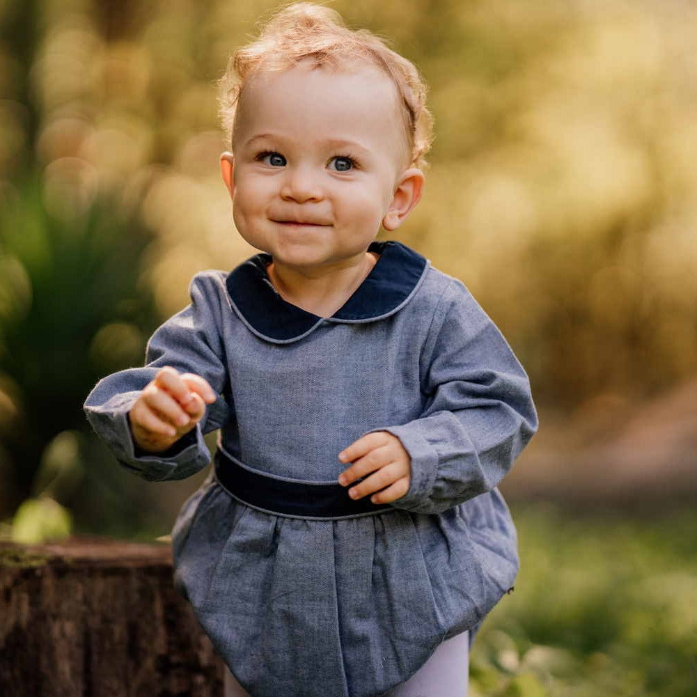 Baby Blue Flannel Romper