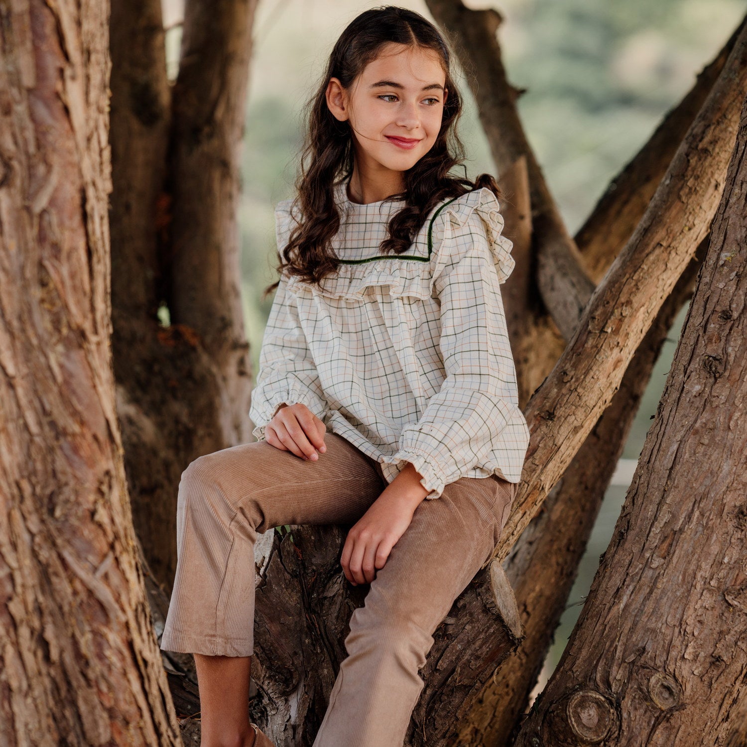 Girl Green Check Blouse