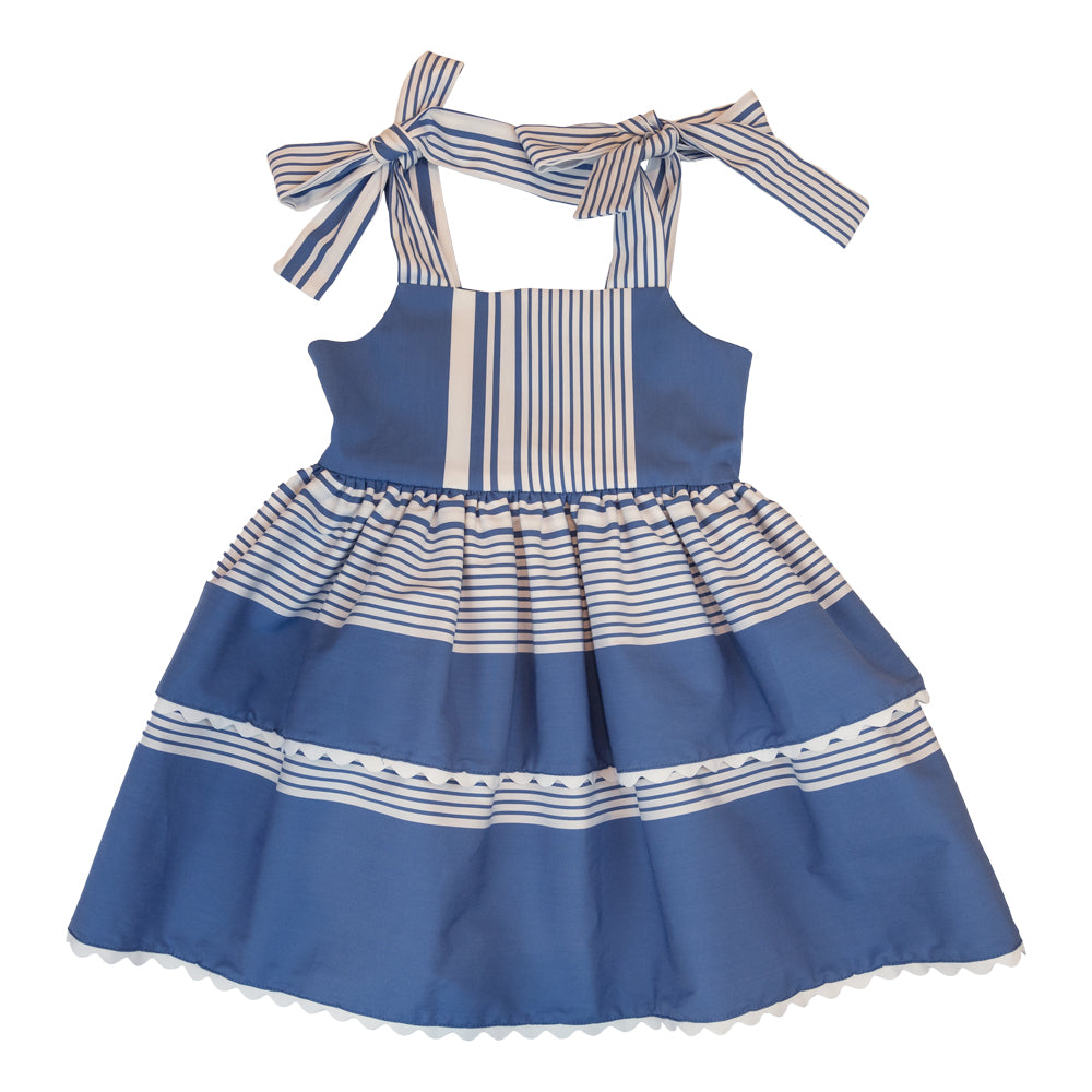 Girl Blue Striped Ruffle Layer Dress