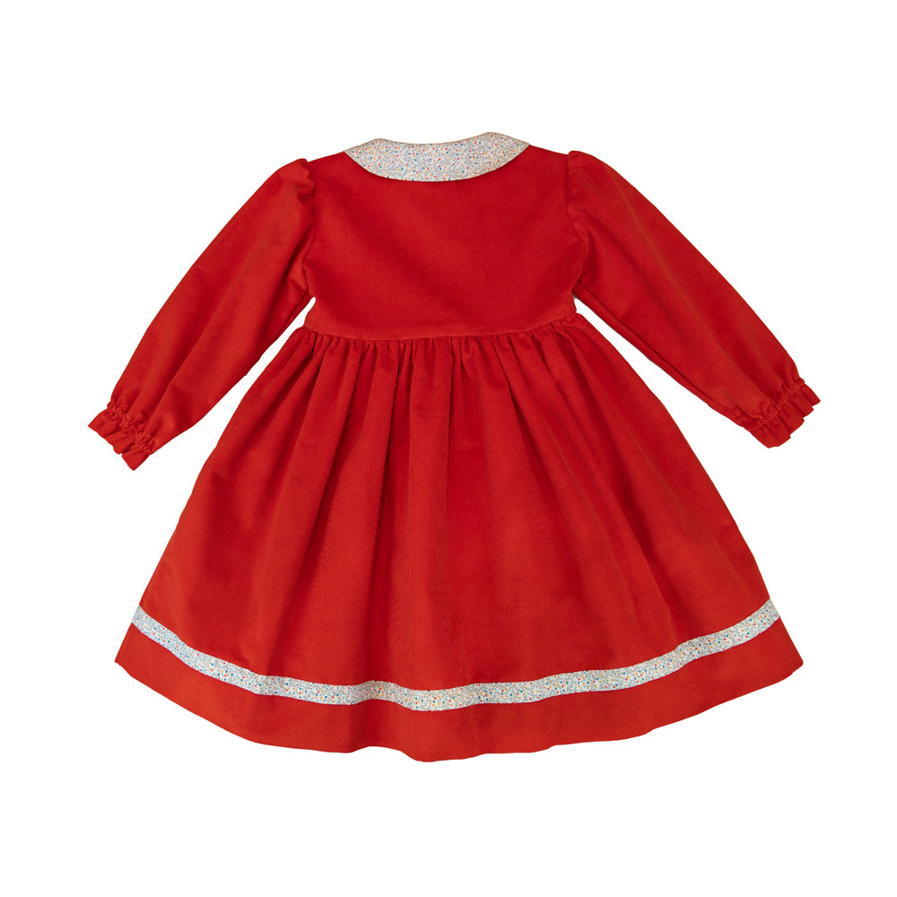 Girl Red Corduroy Button Down Dress