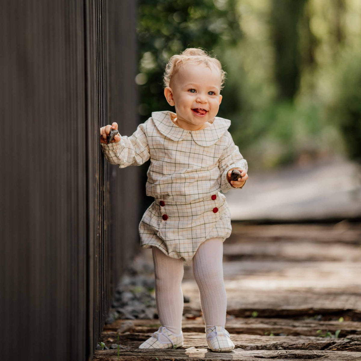 Baby Beige Check T-Bar Pram Shoes