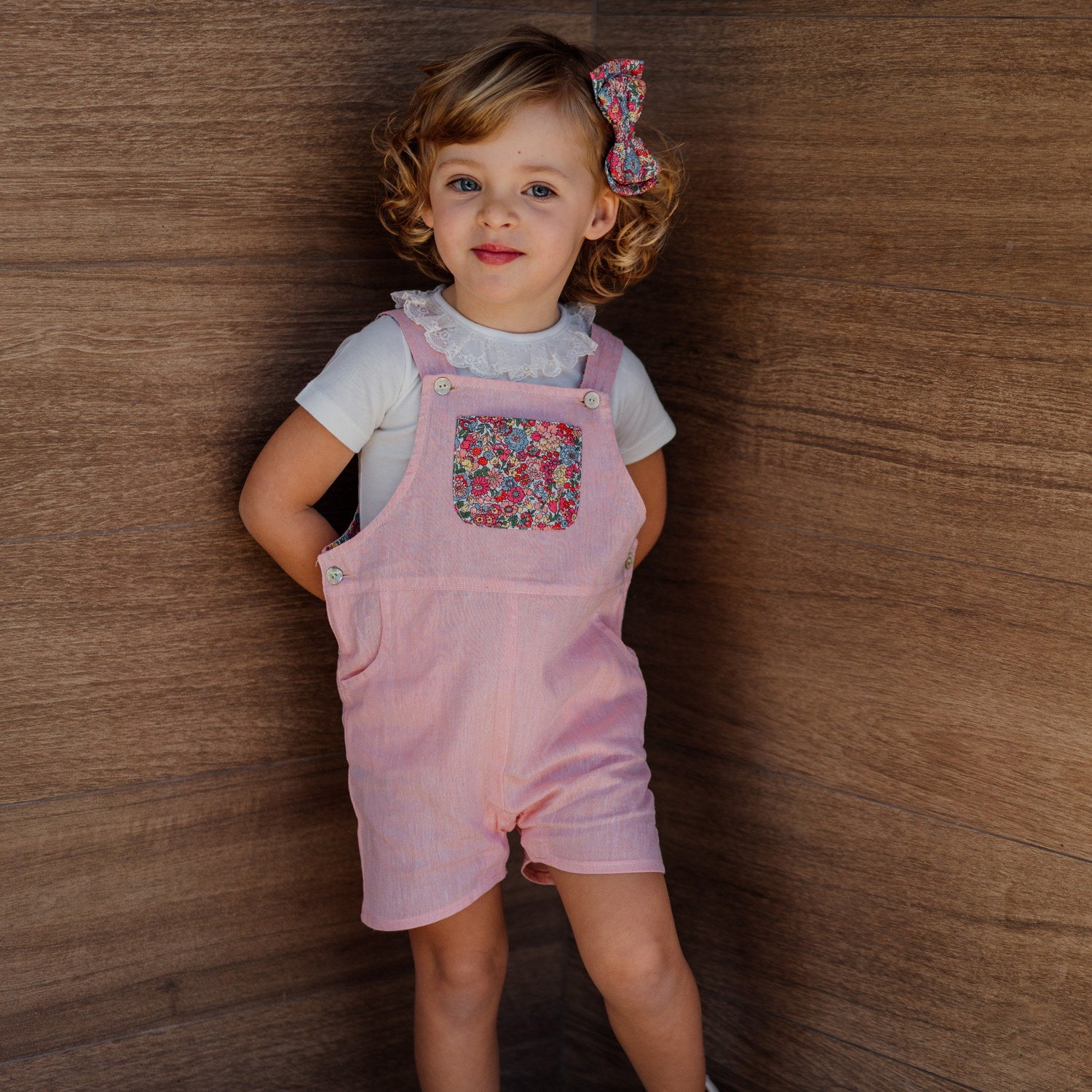 Baby Apricot Sand Linen Dungarees