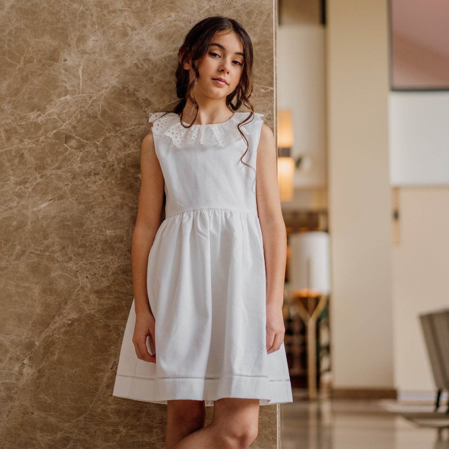 Girl White Pique Sleeveless Dress