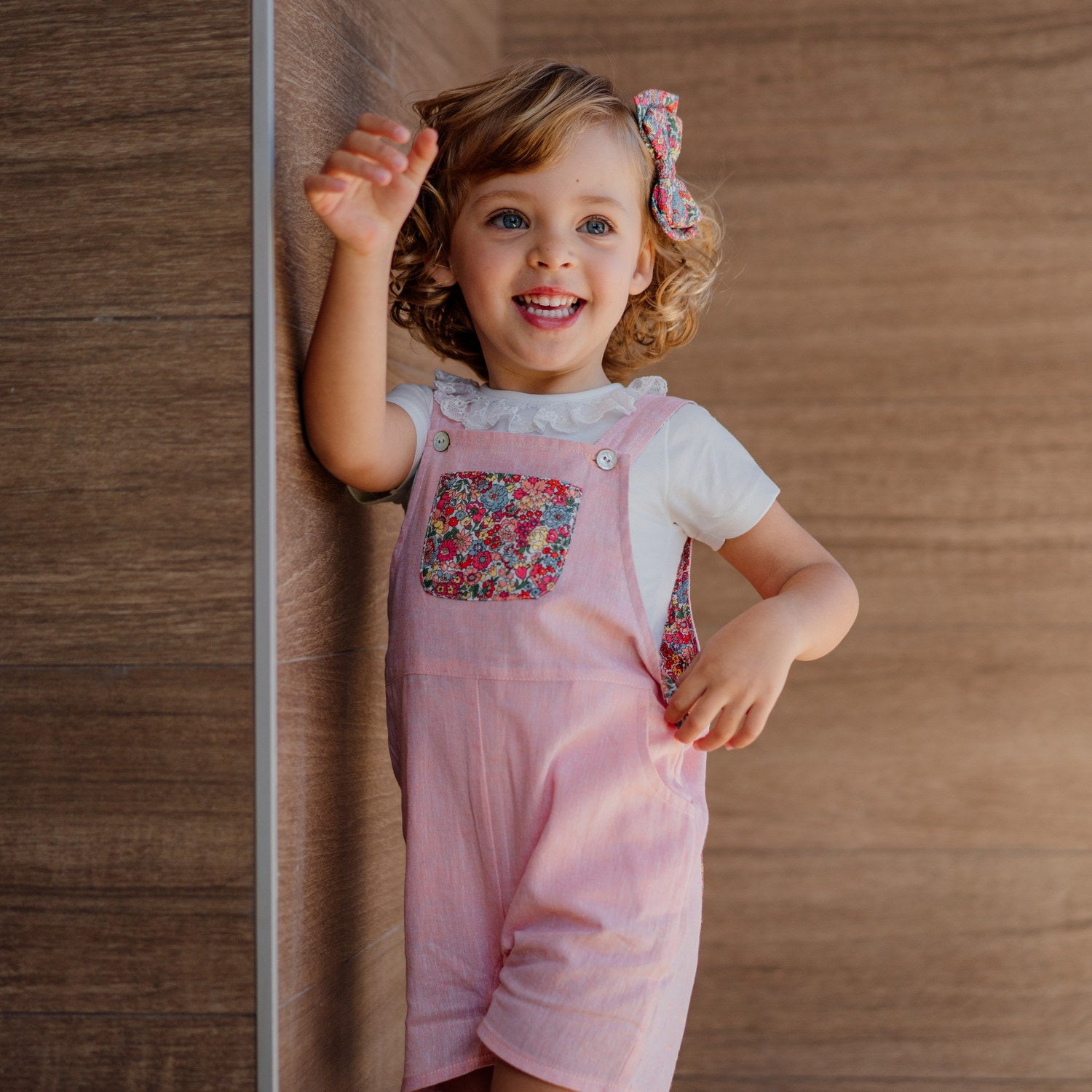 Baby Apricot Sand Linen Dungarees