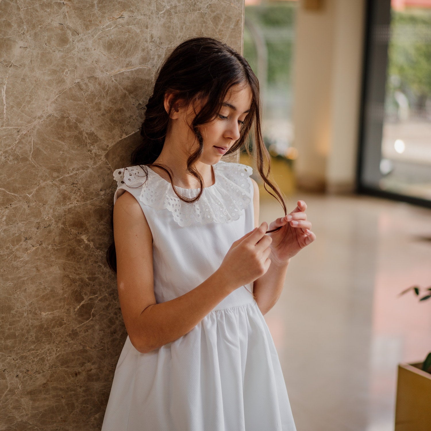 Girl White Pique Sleeveless Dress