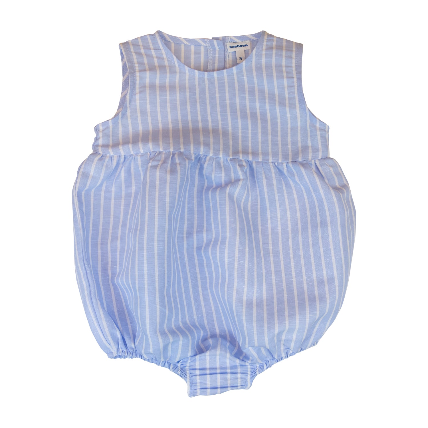 Baby Light Blue & White Stripe Linen Classic Romper