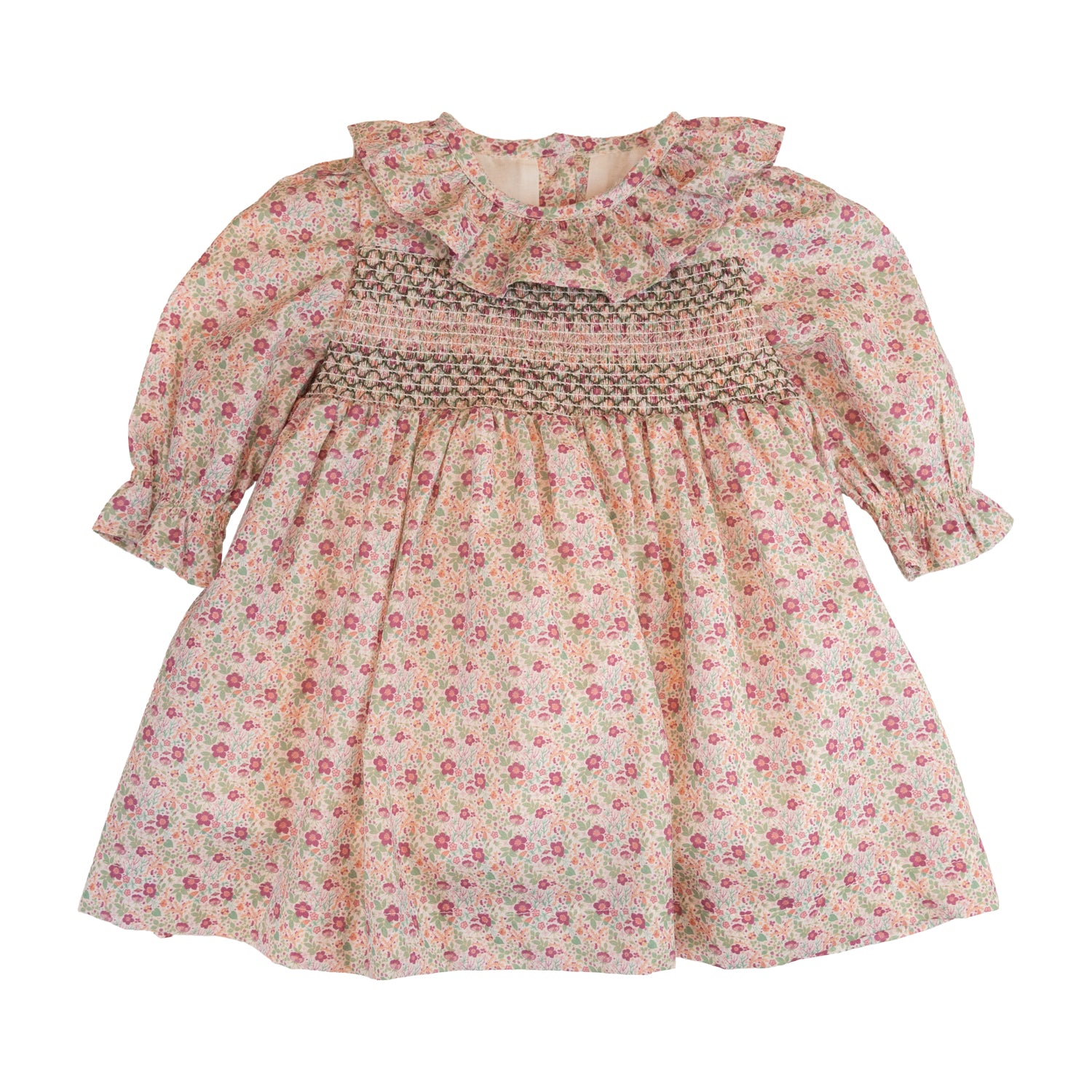 Girl Dusty Pink Floral Hand Smocked Dress
