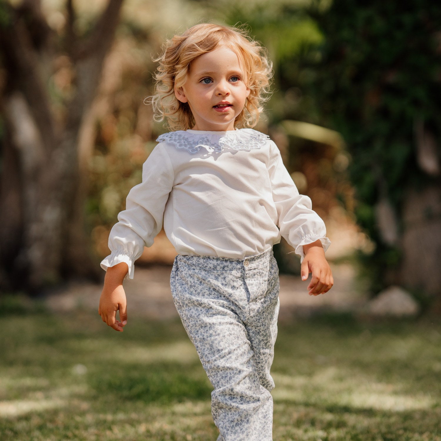 Girl White Blouse with Blue Embroidery