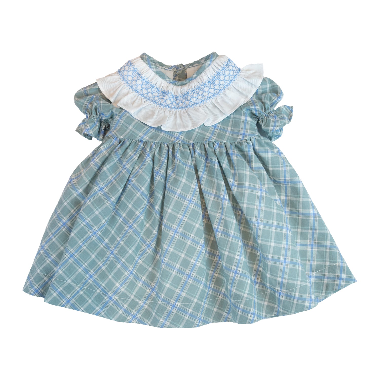 Baby Girl Green & Blue Check Hand Smocked Dress