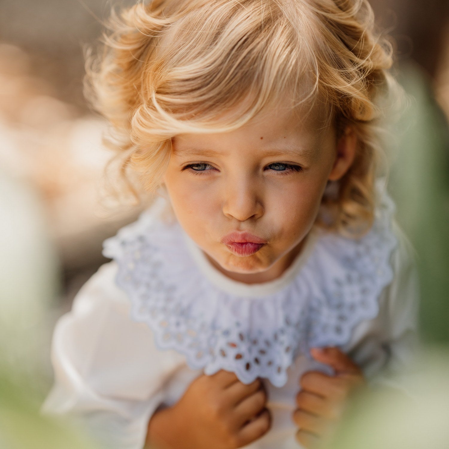 Girl White Blouse with Blue Embroidery