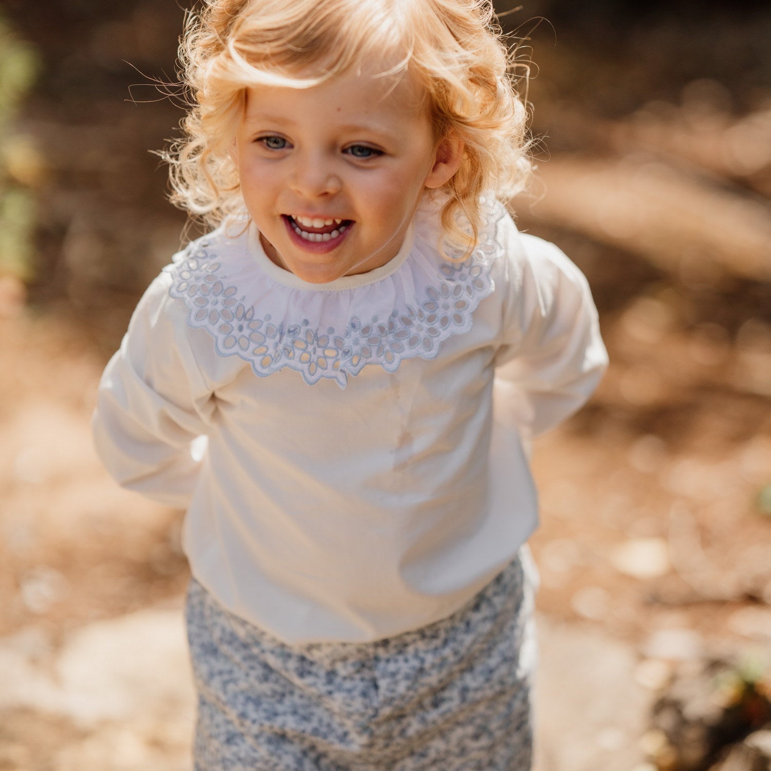 Girl White Blouse with Blue Embroidery