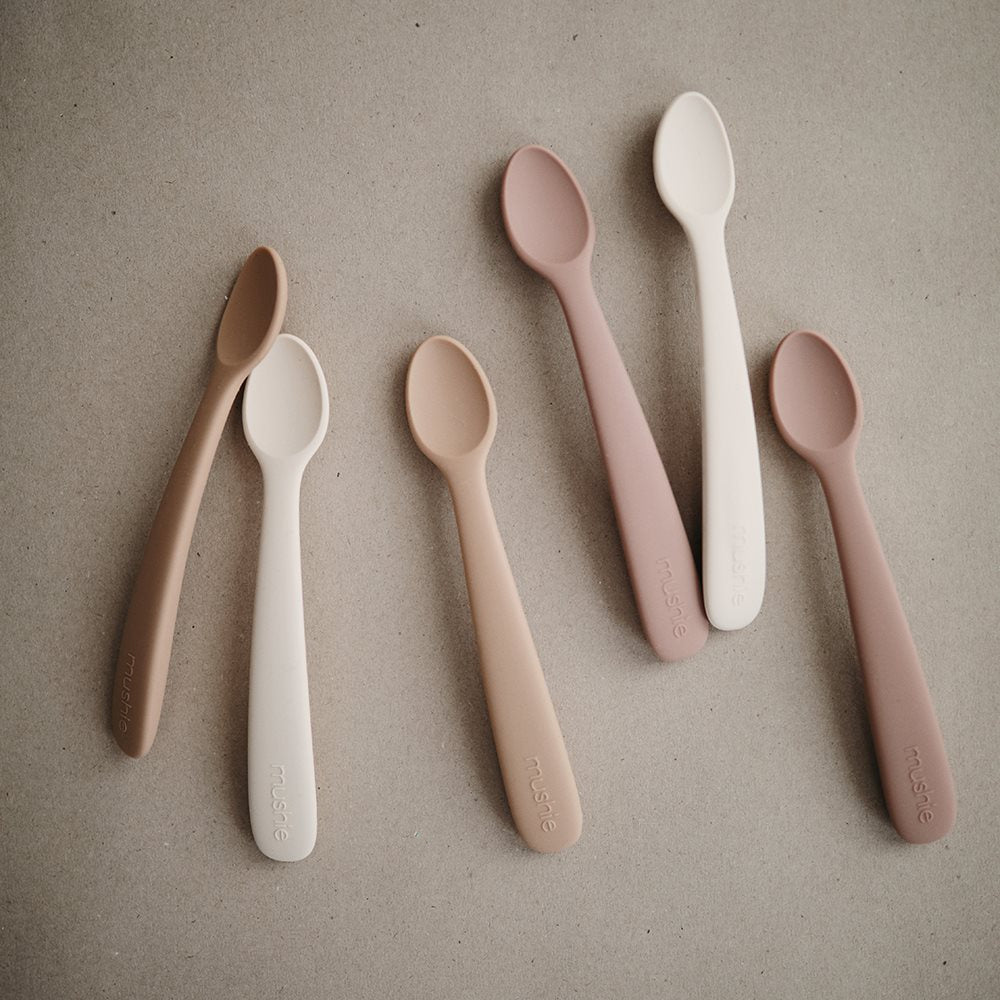 Mushie Silicone Feeding Spoons 2-Pack Blush/Shifting Sand
