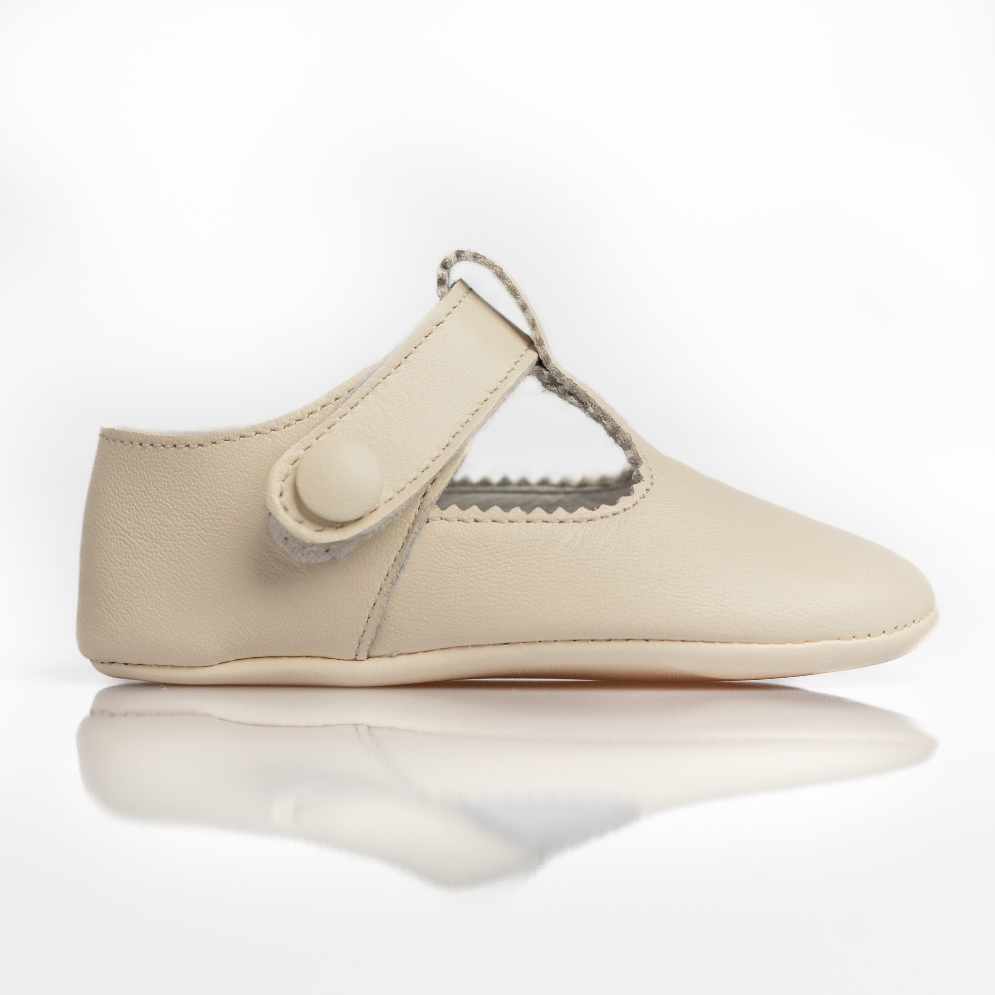 Baby Ivory Leather T-Bar Pram Shoes