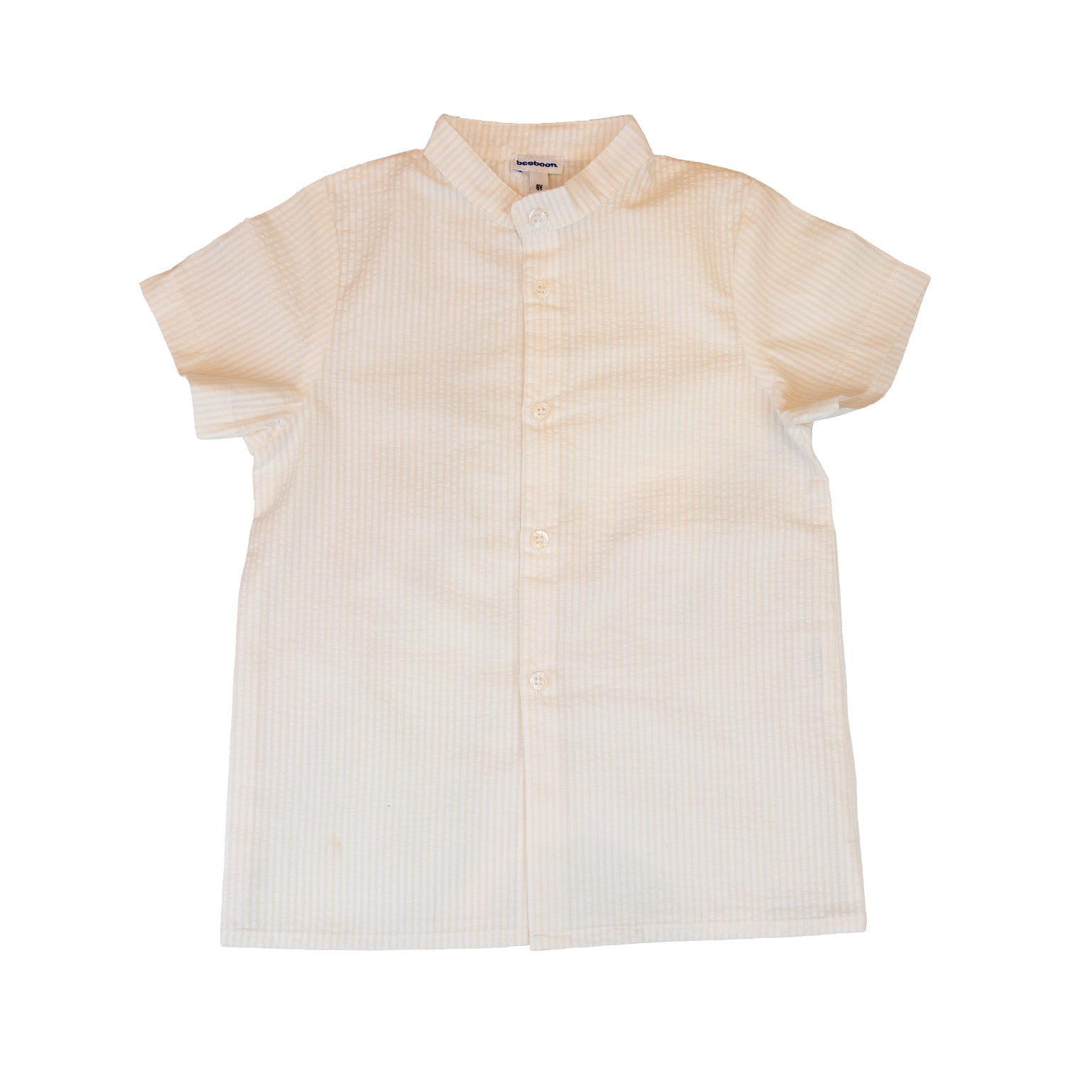 Boy Cream Stripe Seersucker Short Sleeve Shirt