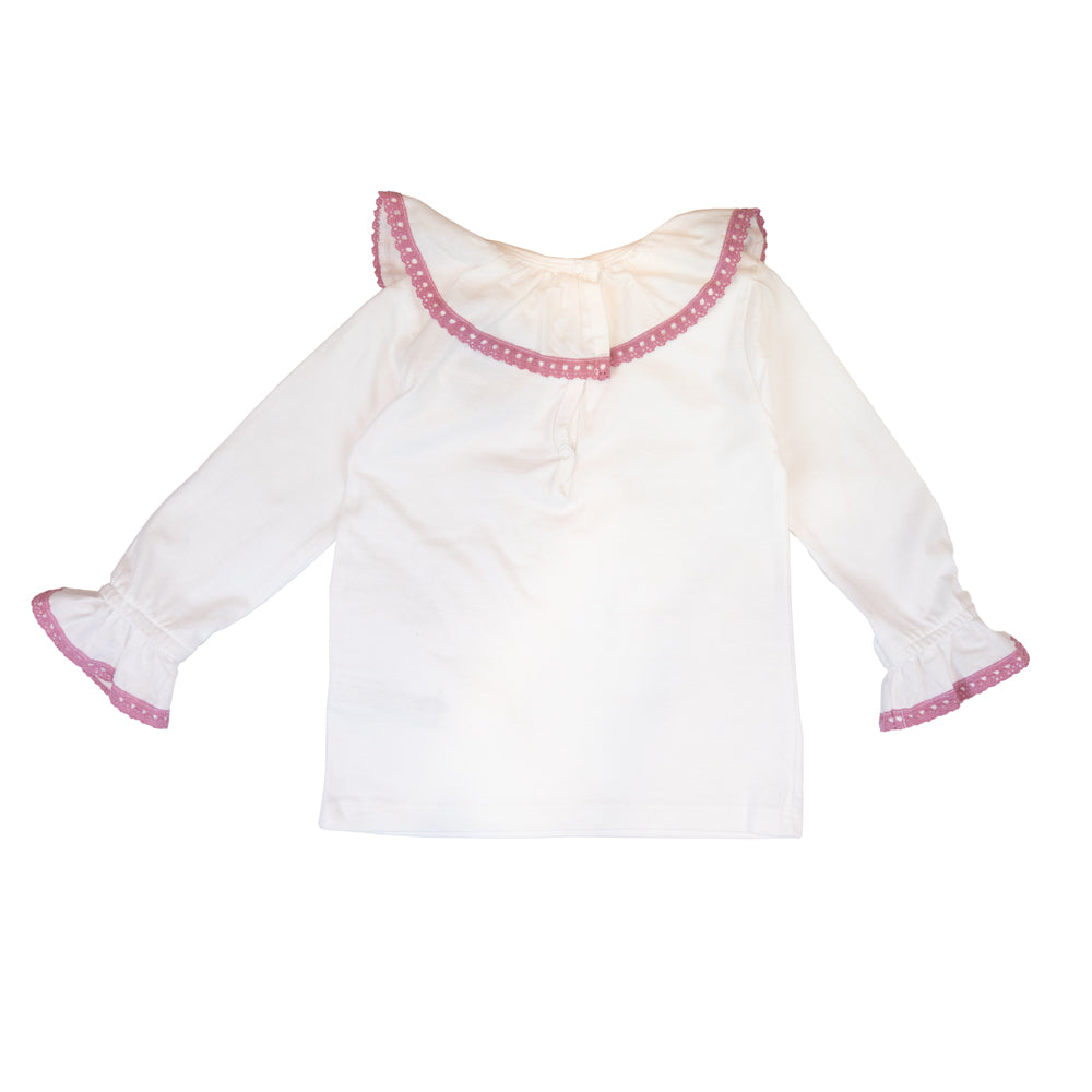 Girl White Cotton Pink Lace Blouse