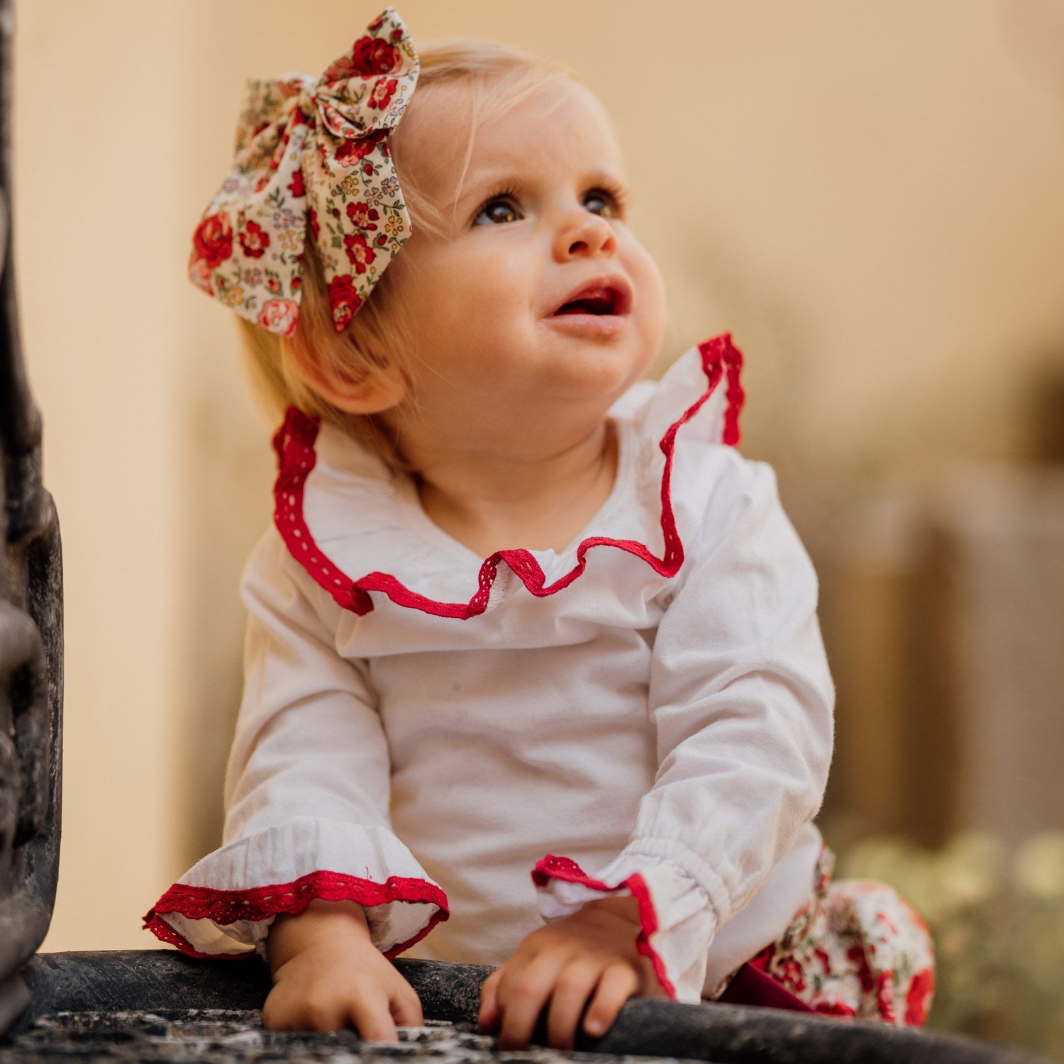 Baby White Cotton Red Lace Bodysuit