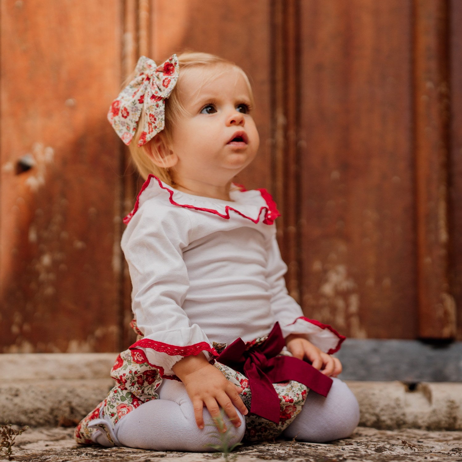 Baby White Cotton Red Lace Bodysuit