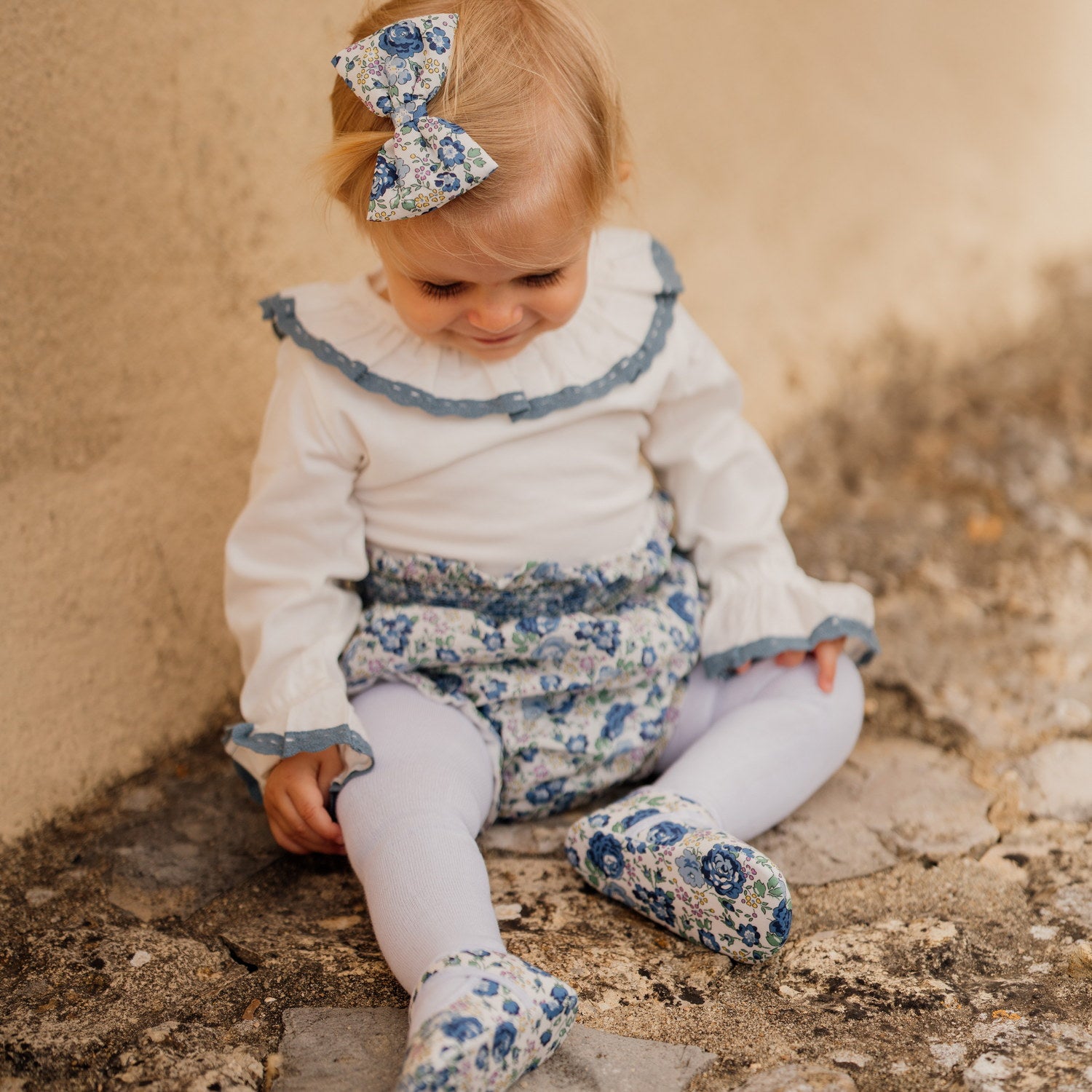 Baby White Cotton Blue Lace Bodysuit
