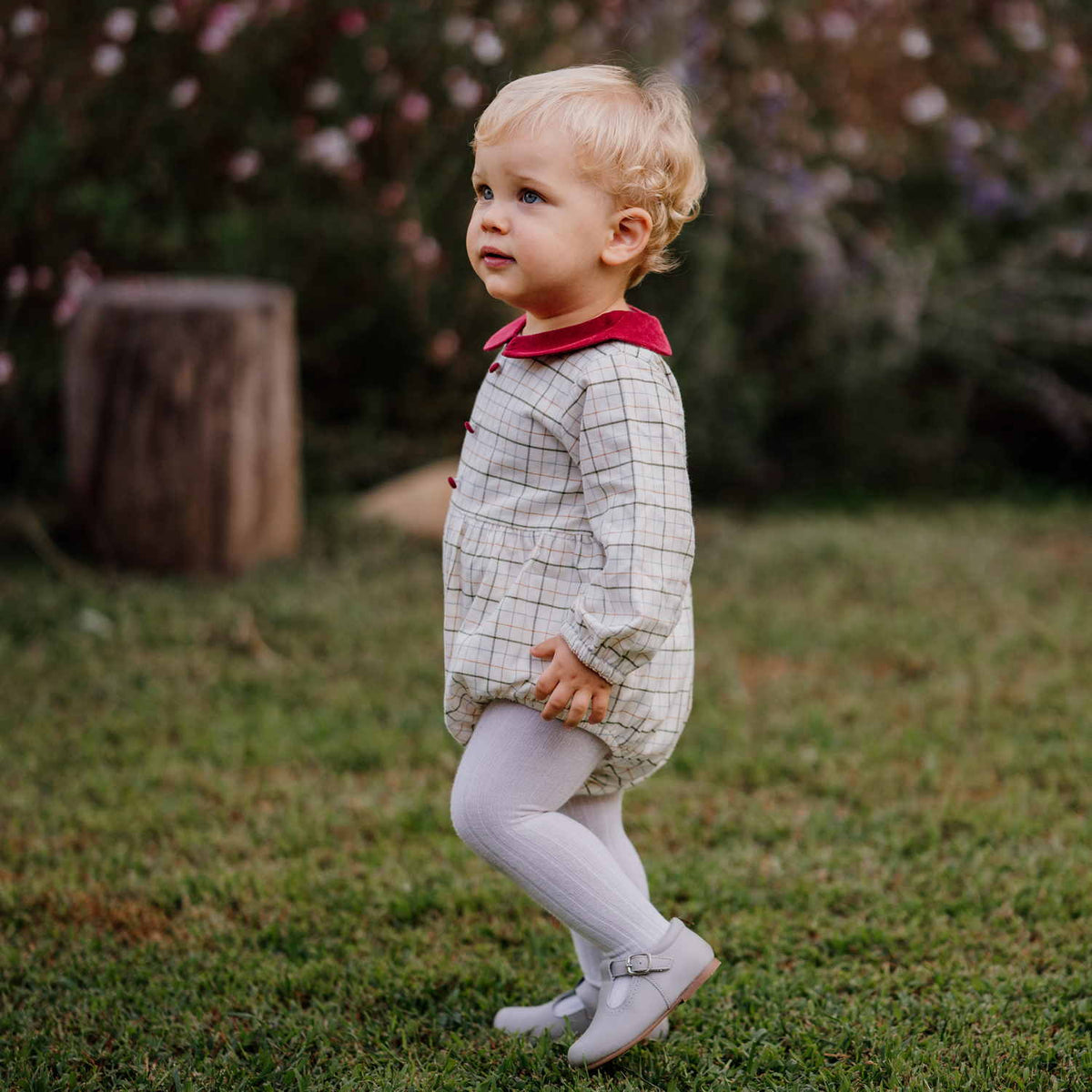 Baby Beige Check Romper