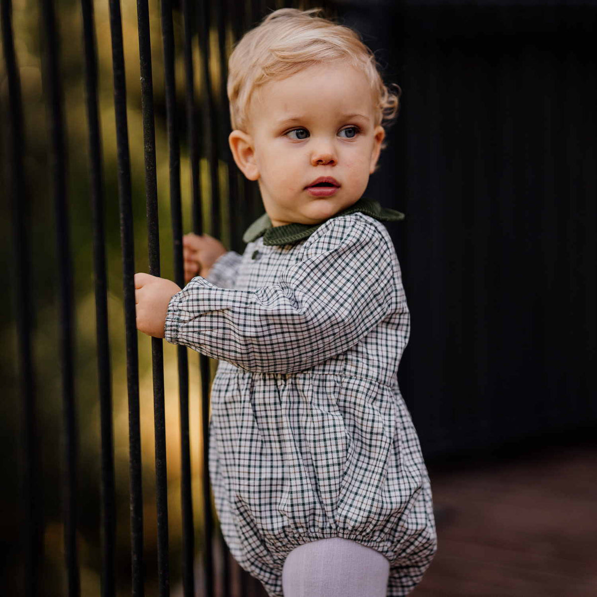 Baby Green Check Romper
