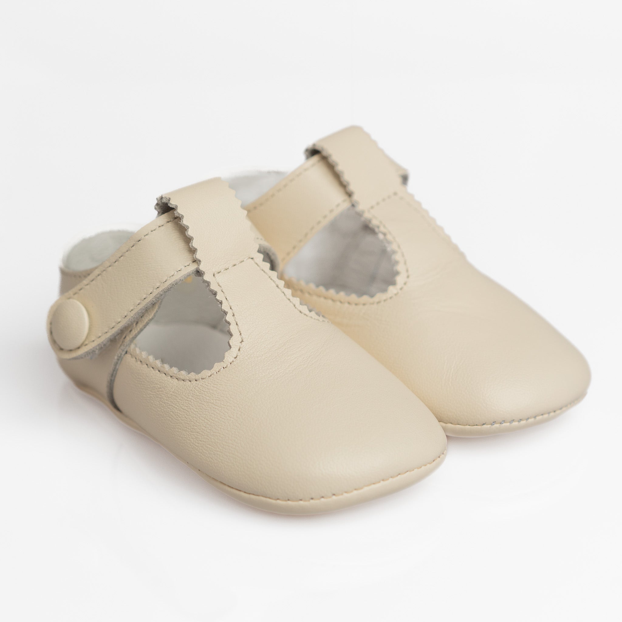 Baby Ivory Leather T-Bar Pram Shoes